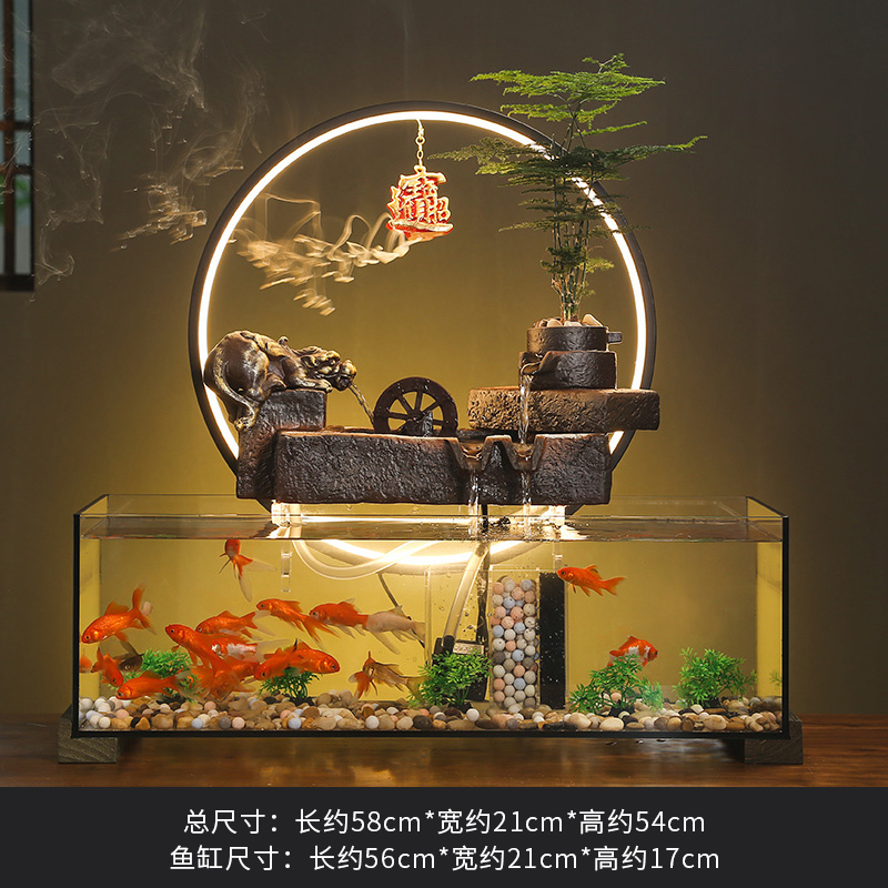 创意招财流水摆件室内客厅办公室装饰桌面循环水鱼缸开业乔迁礼品