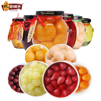 【林家铺子旗舰店】糖水水果罐头混合杨梅荔枝枇杷樱桃葡萄草莓罐头350g*6罐