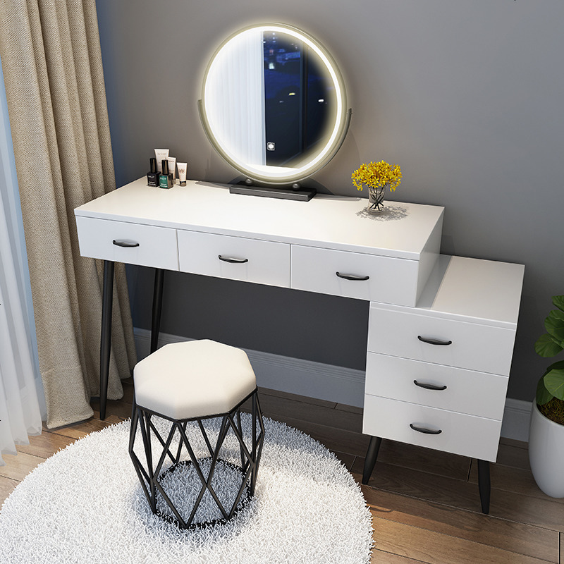 梳妆台卧室北欧风女生led镜子一体全实木轻奢北欧ins风带灯小户型