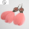 JiMi粉色羽毛流苏度假耳环波西米亚风饰品耳钉925银银针超仙耳夹海边