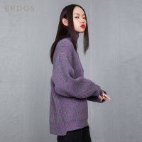 ERDOS 纯色简约半高领坑条针织女士纯羊绒衫针织衫保暖