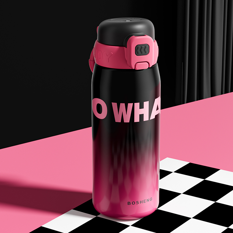 网红保温杯耐高温316防摔校园男女学生水杯外出家居便携吸管杯子 黑玫艾曼保温杯520ML