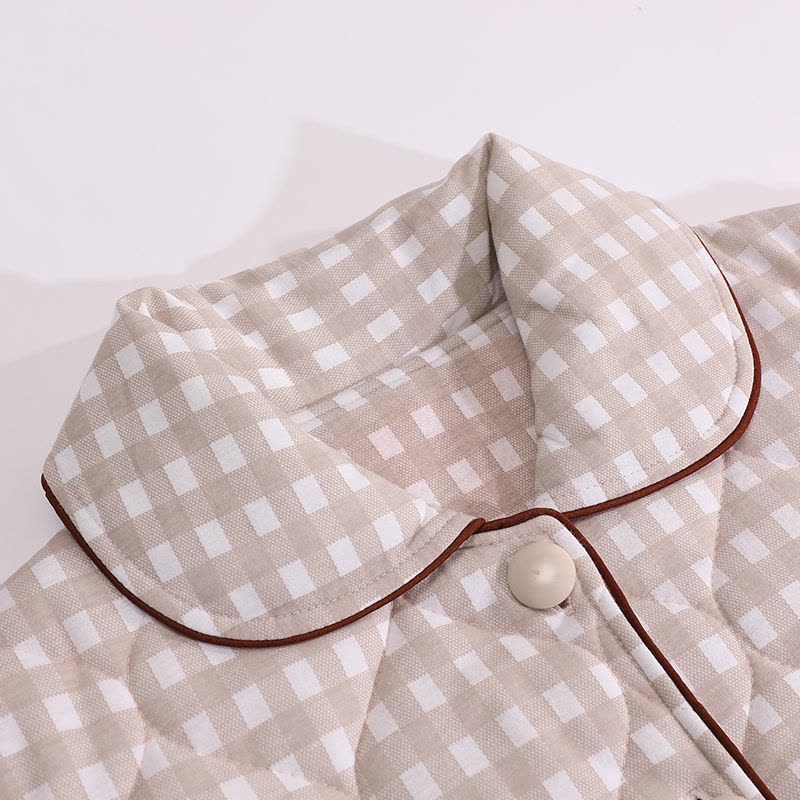 浪莎夹棉睡衣女冬季三层加厚夹棉袄大码保暖开衫可外穿家居服套装图片