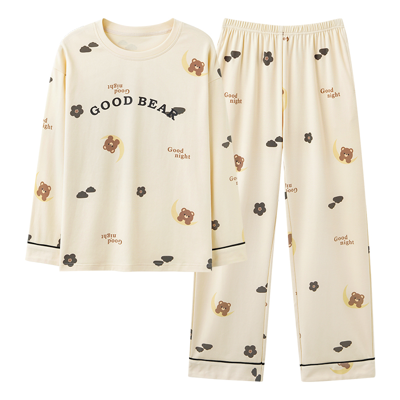 啄木鸟睡衣女春秋季新款纯棉长袖长裤两件套冬夏天女士休闲家居两高清大图