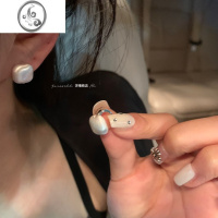 JiMi超火！拉丝设计感耳环2022年新款潮耳钉女银银耳饰网红2022 镀真银小方块耳扣