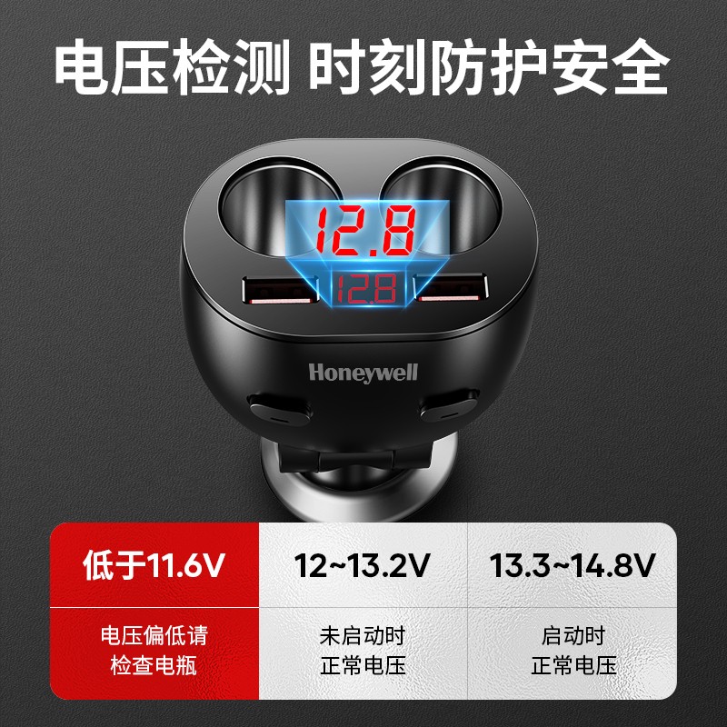 霍尼韦尔(Honeywell) HZH2车载充电器点烟器转换器 300W多功能双USB双扩展一拖二/三/四快充高清大图