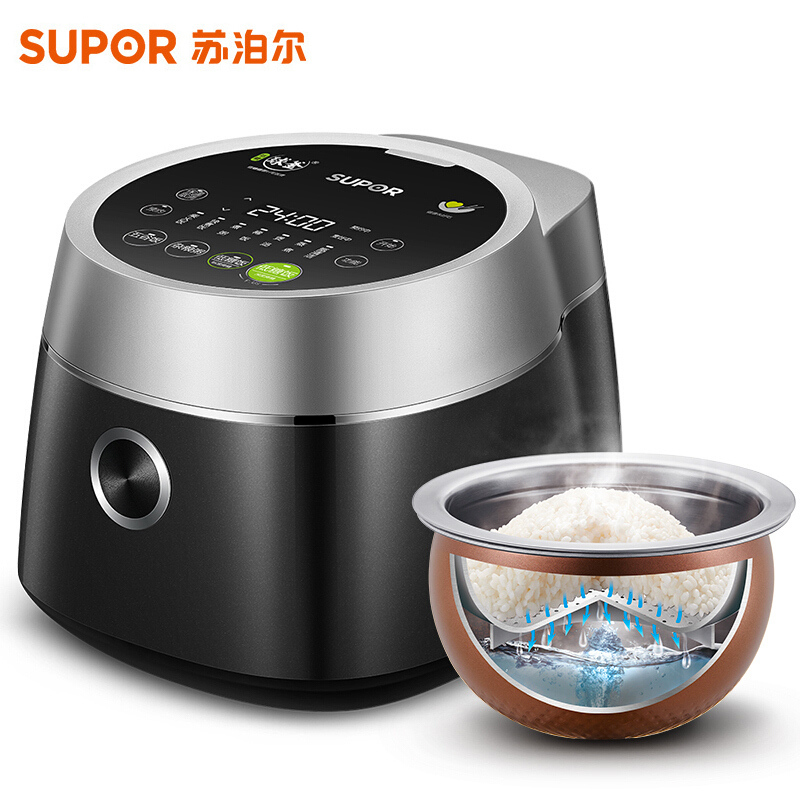 苏泊尔(SUPOR)电饭煲电饭锅3L IH电磁加热健康 钢化玻璃面板电饭煲 CFXB30HC37-80( 银黑色)