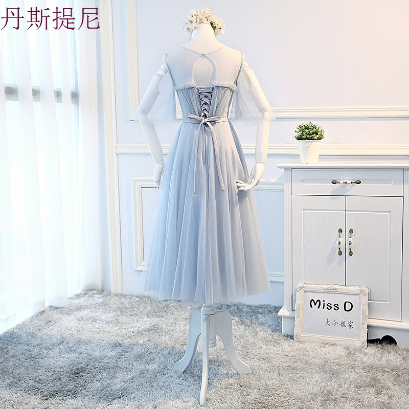 伴娘服2018新款韩版姐妹裙中长款婚礼姐妹团灰色伴娘礼服女春夏季