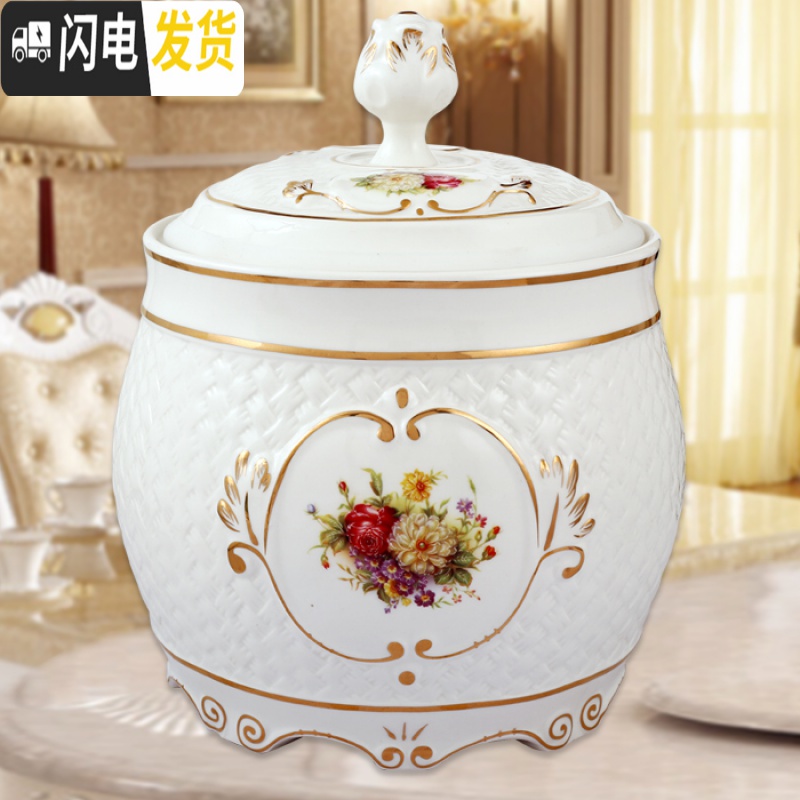 三维工匠欧式陶瓷米缸米桶储物罐储米箱防虫防潮25斤装米缸实用装饰摆件收纳桶高清大图