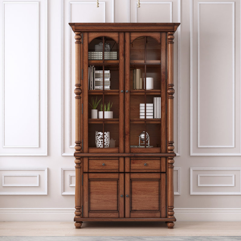 美式乡村纯实木组合书柜全实木书房家具自由搭配书橱墙面柜定制 两门