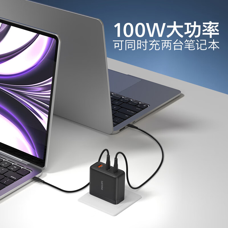 飞利浦直插手机平板充电器充电头套餐1A2C接口PD100W max含1米5A双Type-C数据线DLP3207/93高清大图