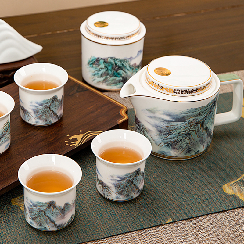 Gao Chun Ceramics高淳陶瓷江山多娇骨瓷红茶具套装家用送礼珐琅彩整套茶具高端茶具高清大图