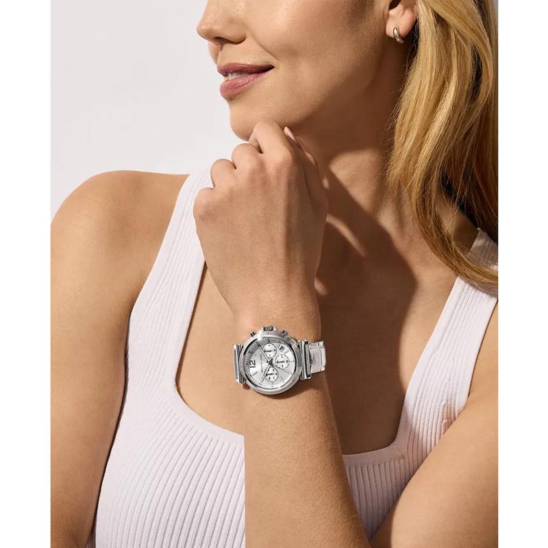 Michael Kors 女士石英计时银色金属皮质表带腕表高清大图