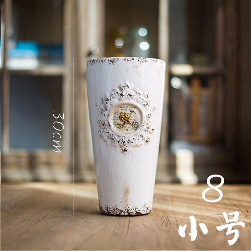 美式乡村陶瓷花瓶 花器 花柱花台冰裂纹艺术装饰台面摆放 8_569