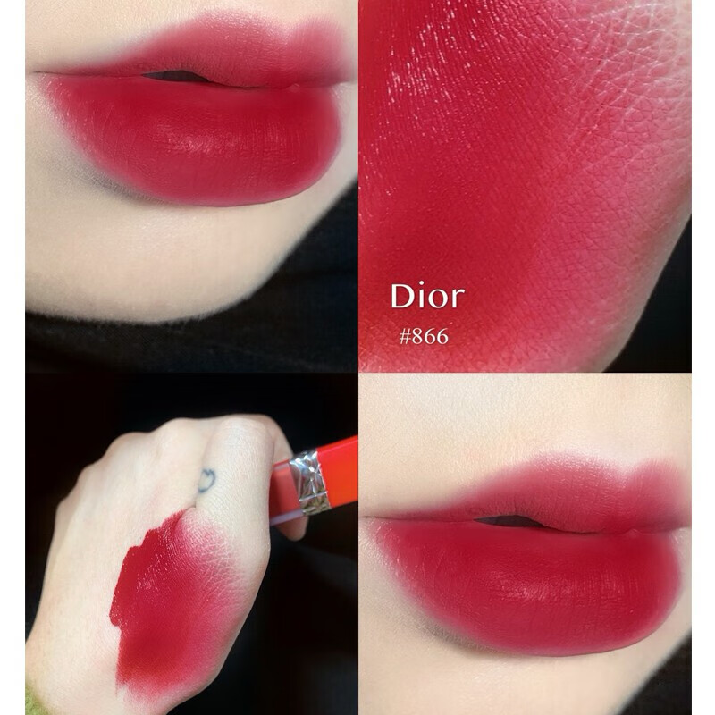 迪奥(Dior)烈焰蓝金持久哑光锁色黑管唇釉持妆口红 红管唇釉866 红苹果色高清大图