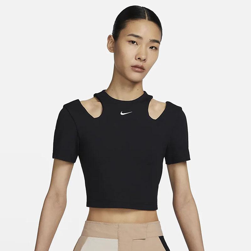 nike耐克女子露肩短袖上衣夏新款街舞露脐短款修身t恤dv7963010视频