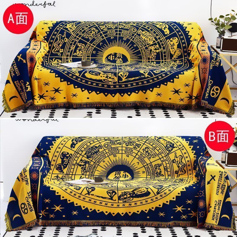家柏饰(CORATED)北欧双面全盖沙发布沙发巾沙发毯布单沙发套罩沙发垫盖布 黄星座【双面】 130*180cm