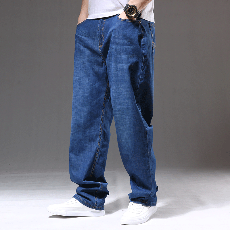 new lake秋冬阔腿牛仔裤男宽松大直筒潮牌加肥加大码弹力肥佬胖子腿粗