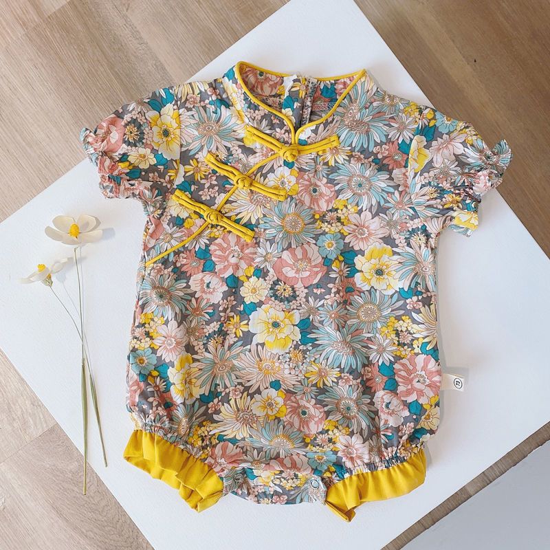 新生婴儿衣服宝宝夏装女公主中国风连体外出薄款满月百天包屁夏季 哈衣 66cm