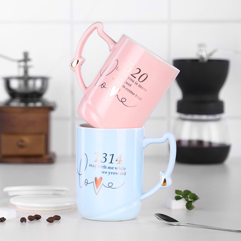 美帮汇马克杯咖啡杯陶瓷创意刻字情侣款杯一对定制牛奶杯带盖勺水杯子高清大图