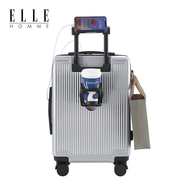 ELLE HOMME EH2018208 带杯架大容量万向轮拉杆箱 20寸淡雅银高清大图