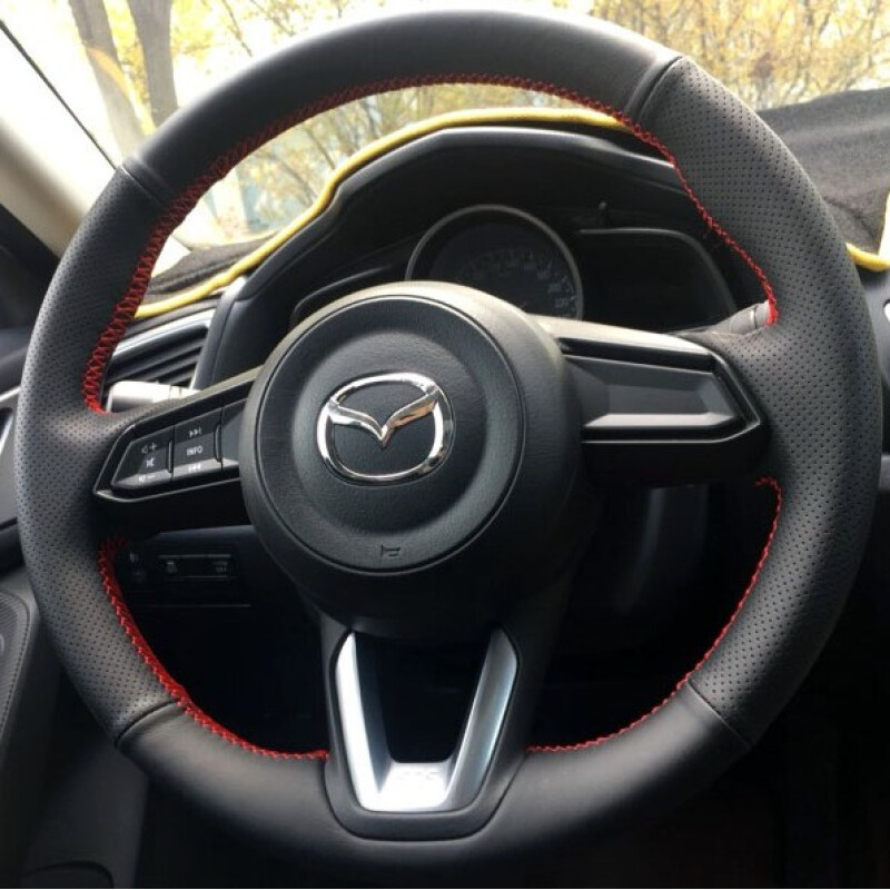 马自达18cx4cx5阿特兹星骋m6m3睿翼手缝真皮方向盘套17昂克赛拉sn5606