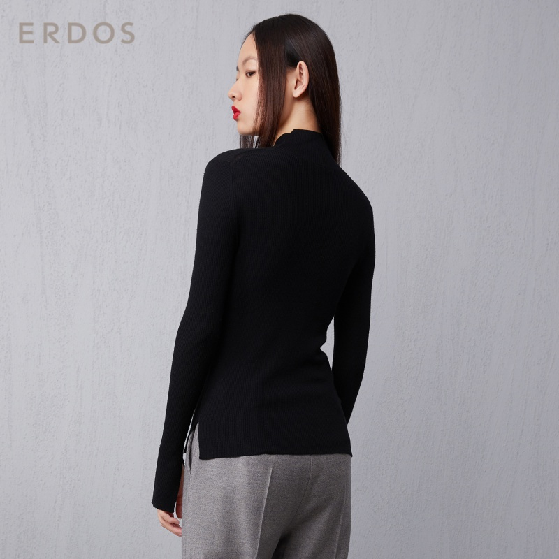 ERDOS 半高领抽条女针织衫柔软舒适羊毛衫修身百搭