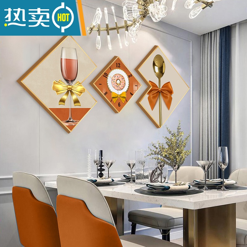 敬平餐厅装饰画时钟饭厅挂画现代简约轻奢风格歺厅壁画新款背景墙装饰画 美好时光02 大套装60*60+40*40+60*60铝合金边框+哑光油画