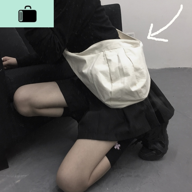 韩国INS网红包包暗黑纯色系带打结斜挎包帆布包男女百搭饺子包潮NEW LAKE女斜挎包