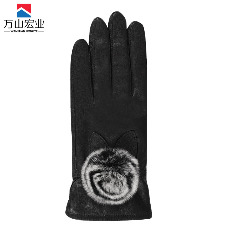 万山宏业 触屏加绒整皮羊皮手套WD17T/副高清大图