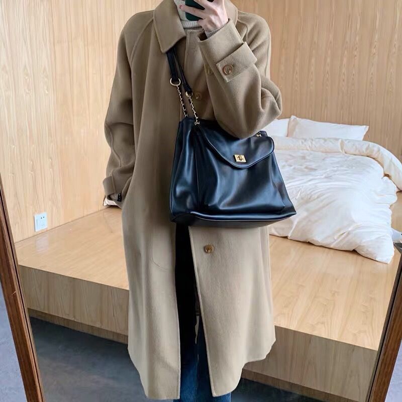 包包女2021新款潮韩版时尚大容量简约ins复古百搭单肩斜跨大包 黑色
