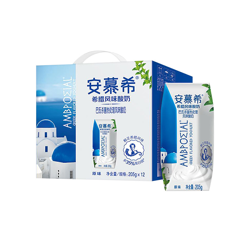 伊利酸奶希腊风味营养丰富口感浓郁安慕希原味205g*12盒