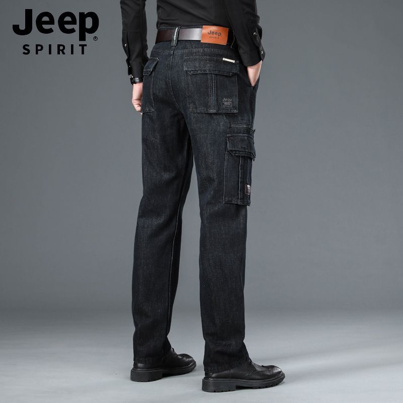 JEEP SPIRIT秋冬厚款多口袋牛仔裤男士户外工装裤宽松直筒裤子