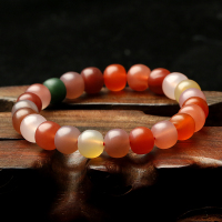 天然彩色盐源玛瑙手链磨砂女款时尚桶珠单圈手串8毫米