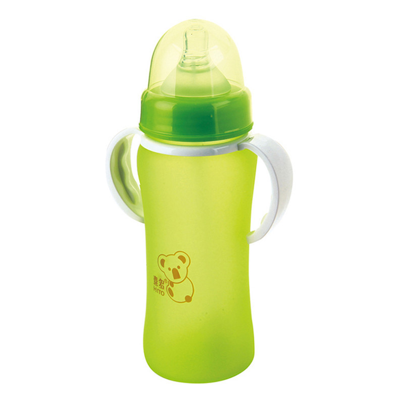 喜多宽口径真实感安全硅胶手把吸管玻璃奶瓶L260ml-H10511