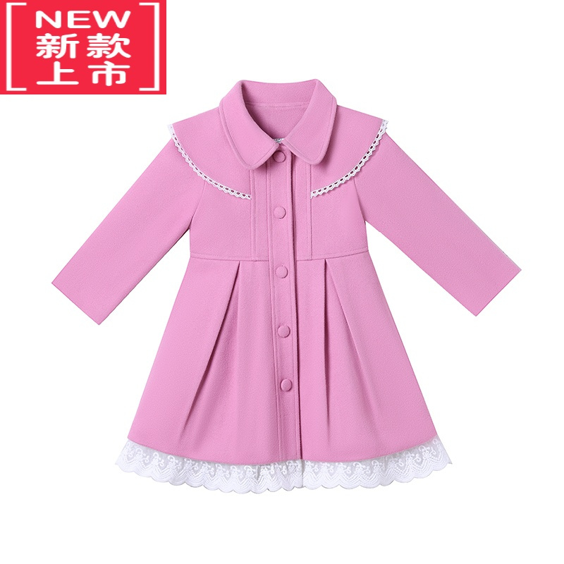 可莉允女童毛呢外套冬装2022新款儿童洋气呢子大衣夹棉加厚中长款连衣裙棉服