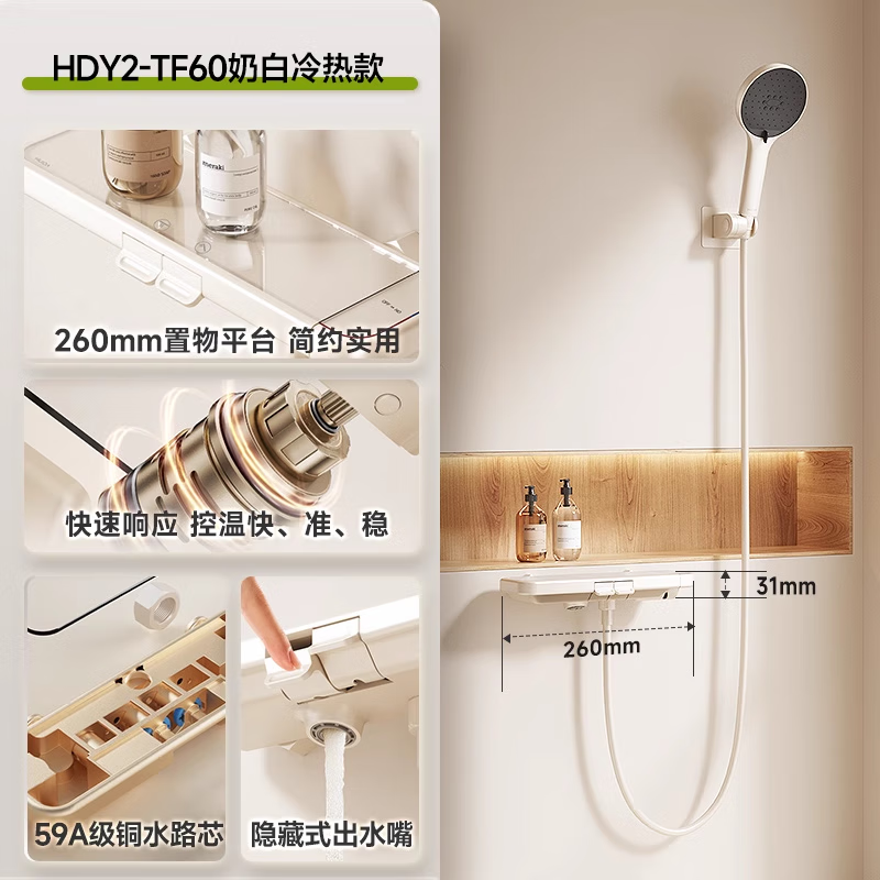 惠达(HUIDA) - TF60/TF60S 惠达简易淋浴花洒套装家用浴室恒温数显分体式沐浴无顶喷高清大图