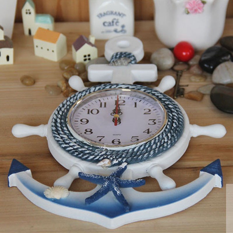 mukun沐坤时尚创意钟表壁饰地中海舵手船锚个性挂钟钟表客厅壁挂装饰