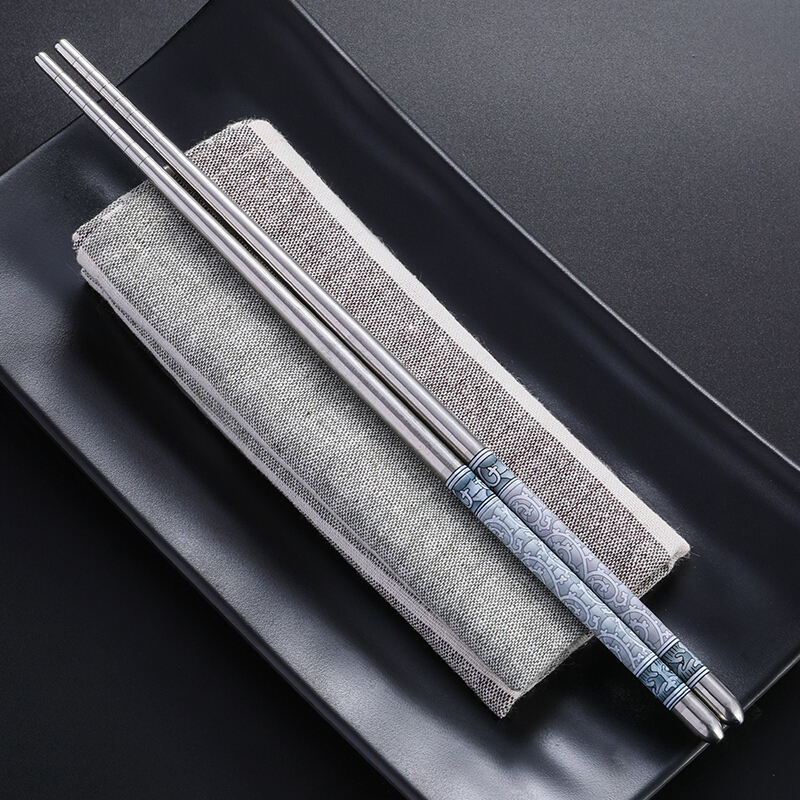 唐宗筷 不锈钢筷子 防滑 防烫 耐摔10双装 青花瓷款22.5cm C6228