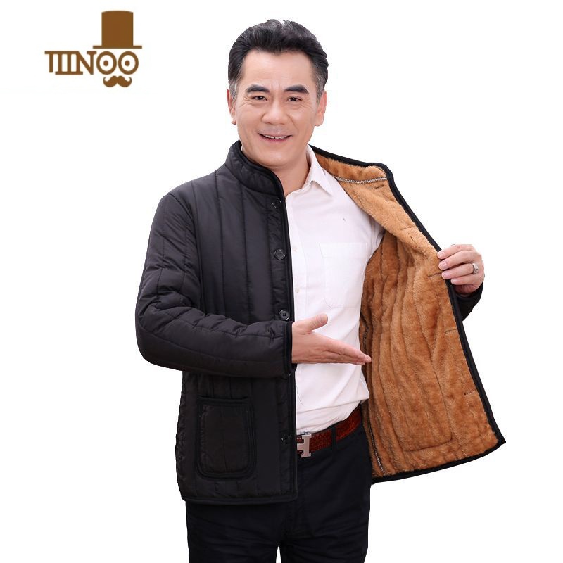 YANXU男冬装加绒加厚中老年棉衣男士外套冬季中年人棉袄爸爸棉服款高清大图
