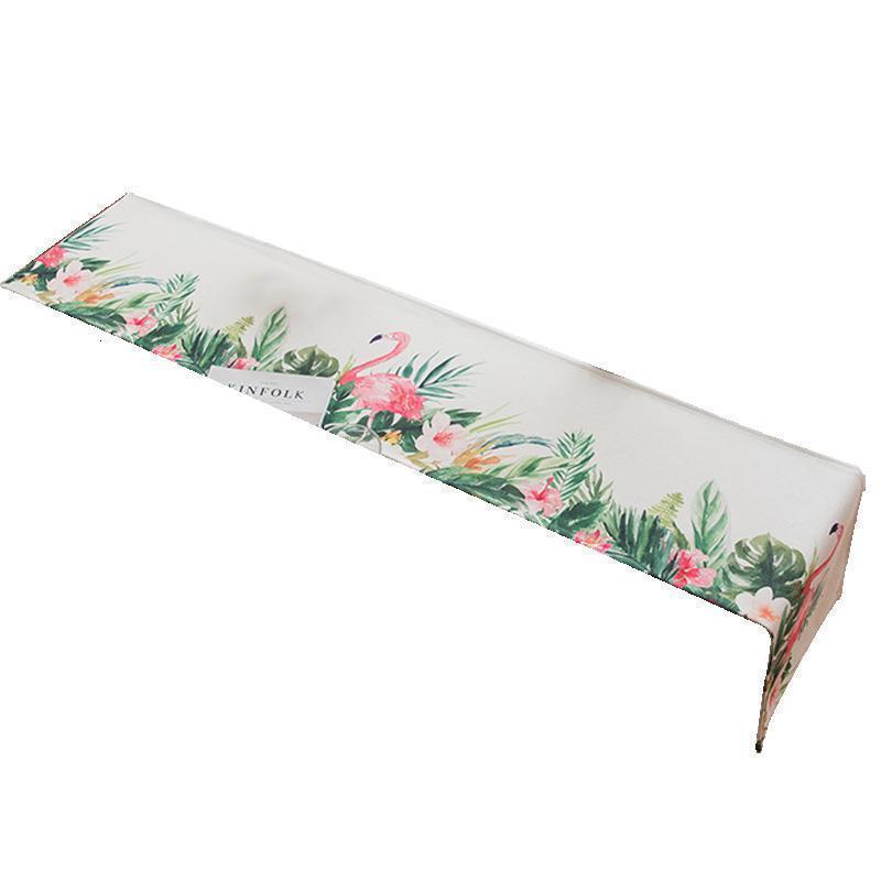 家柏饰(CORATED)北欧S风餐厅餐桌布棉麻布艺茶几电视柜长条床旗盖巾桌旗 芭蕉与火烈鸟防水款 35*200cm