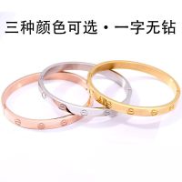 love螺丝手镯女情侣手镯玫瑰金手环男钛钢镯子饰品可刻字手链礼物 (卡扣女款)玫瑰金无钻