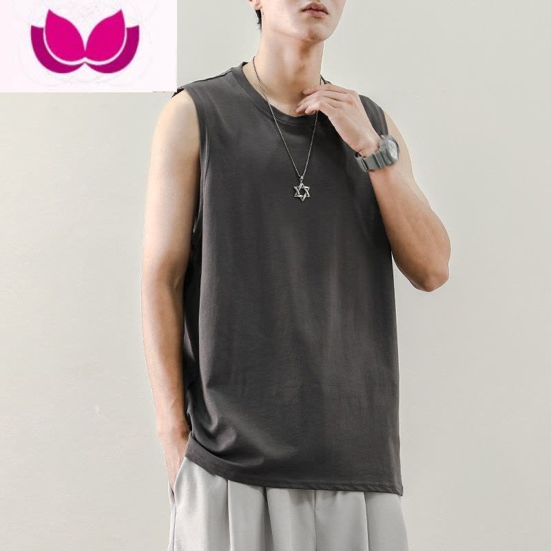 七斓运动背心男士宽松夏季潮牌ins白纯色健身无袖坎肩棉打底衫短袖t恤图片