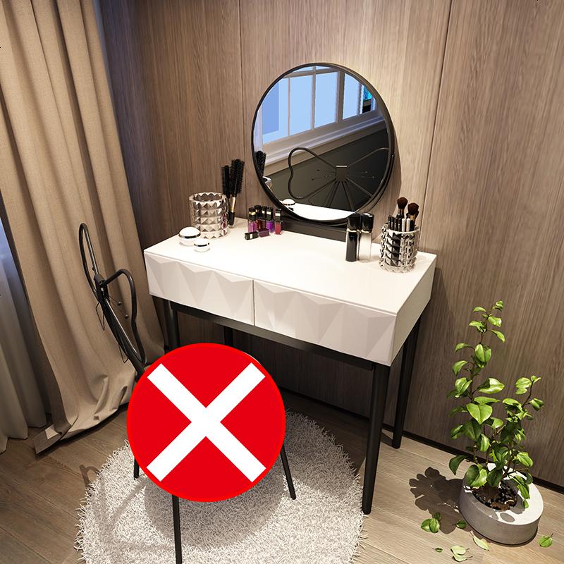 轻奢北欧梳妆台实木卧室ins化妆台带灯现代简约小户型化妆桌 组装_80cm立体黑框【普通镜】不带凳子