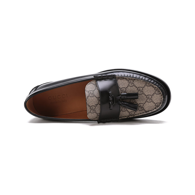 古驰gucci男士皮革帆布流苏装饰莫卡辛鞋乐福鞋单鞋皮鞋67381717x30