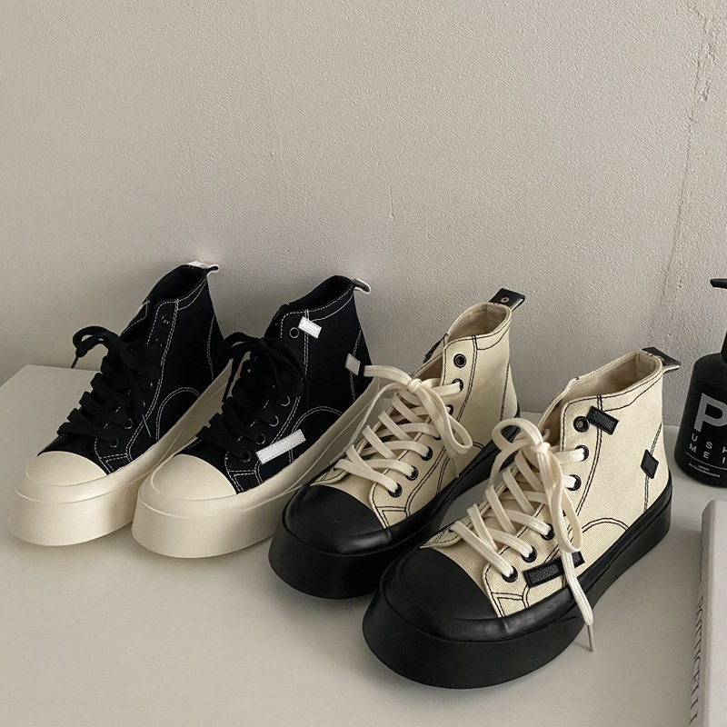 秋季新款韩版原宿学生松糕厚底帆布鞋女ins百搭板鞋女