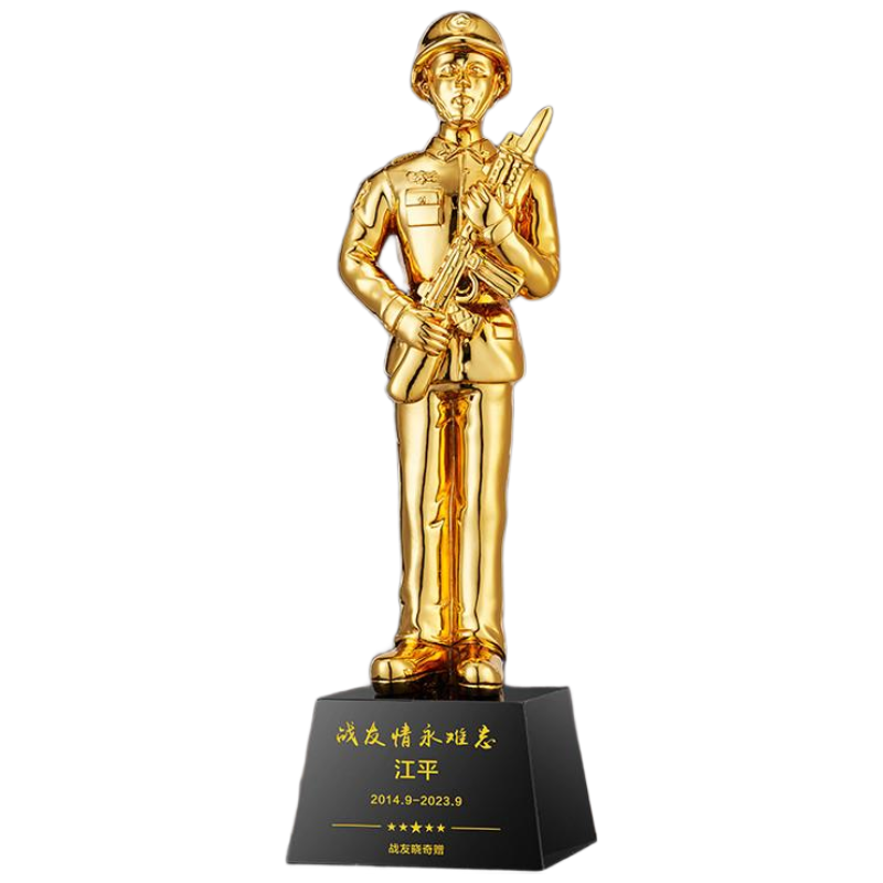 退伍八一军人纪念品送战友礼品定制创意军旅老兵退役纪念品奖杯 27*8*8cm高清大图