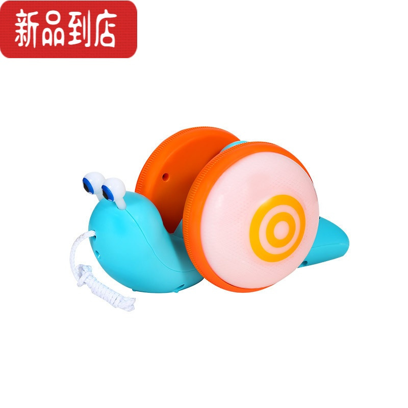 真智力牵线发光牵绳蜗牛玩具儿童车拖拉牵引会爬行的拉线纤绳移动小蜗牛 蓝色 带灯光+音乐 送电池螺丝刀发光玩具