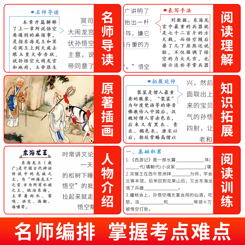 [全5册]四大名著+呼兰河传 [正版]四大名著原著小学生版全4册 五年级下册必读的课外书名师阅读青少年版本三国演义水浒传高清大图