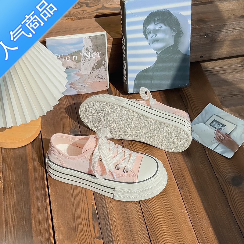 SUNTEK帆布鞋女2023新款夏季薄款透气网面鞋小众厚底增高休闲小白鞋高清大图